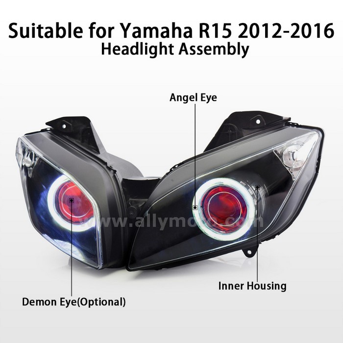 062 Headlight Yamha R15 2012-2016 Hid Angel Halos Light Red Demon-4